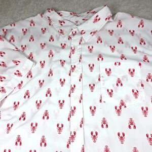 No Retreat Shirt Mens 4XL White Red Lobster Print Button-Up Short Sleeve Pocket